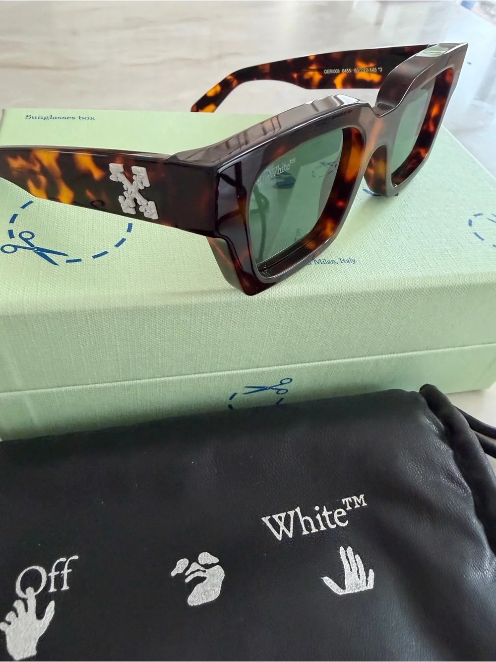 Off-White Tortoiseshell Square Sunglasses with Green Lenses